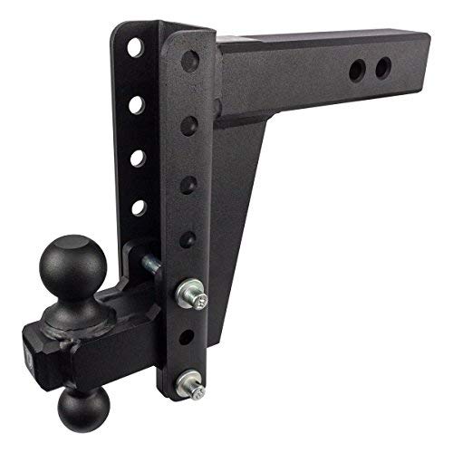 BulletProof Hitches 2.5" Adjustable Heavy Duty (22,000lb Rating) 8" Drop/Rise Trailer Hitch with 2" and 2 5/16" Dual Ball (Black Textured Powder Coat, Solid Steel)