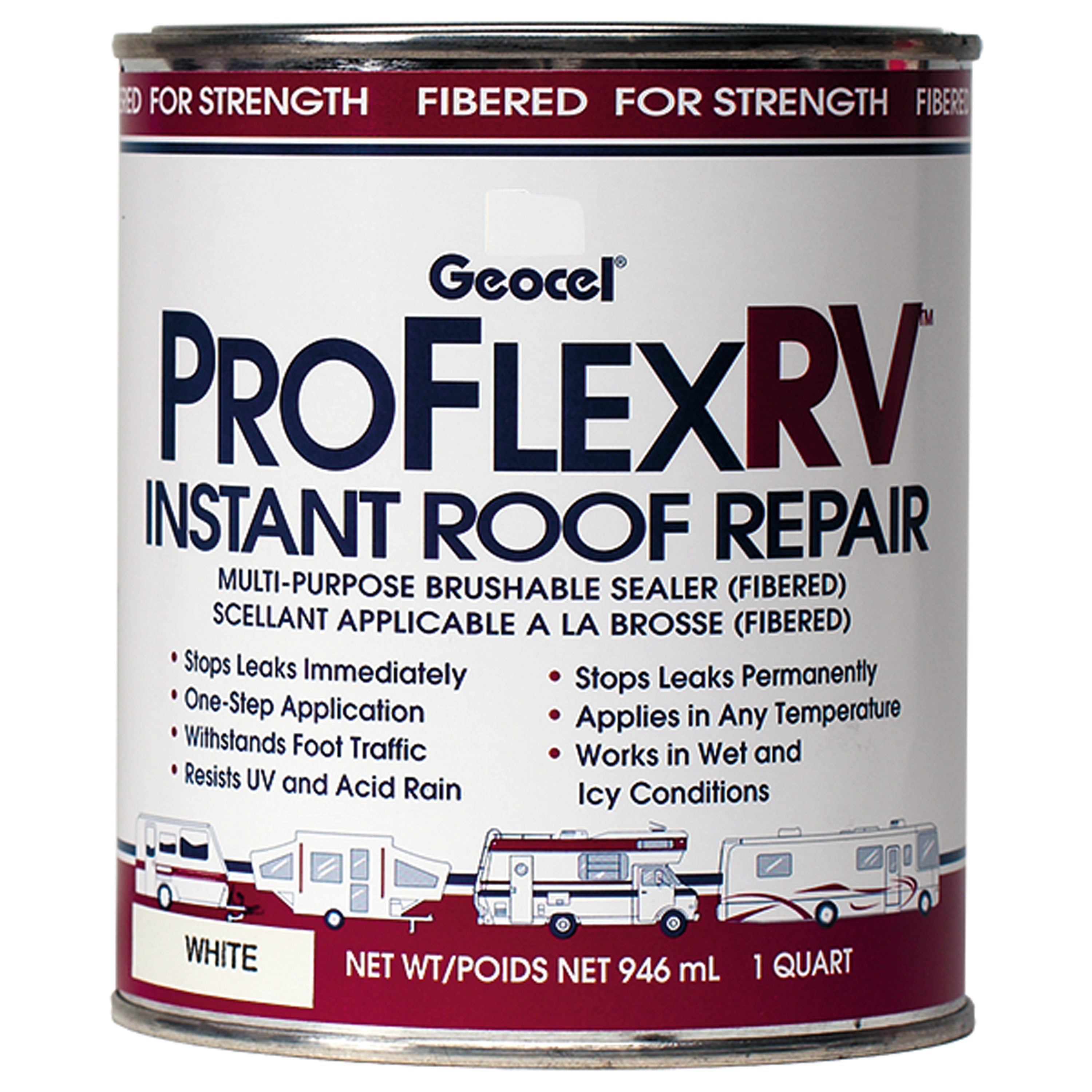 Geocel GC24301 Pro Flex Fibered RV Instant Roof Repair Brushable Coating - White, 1 Gallon