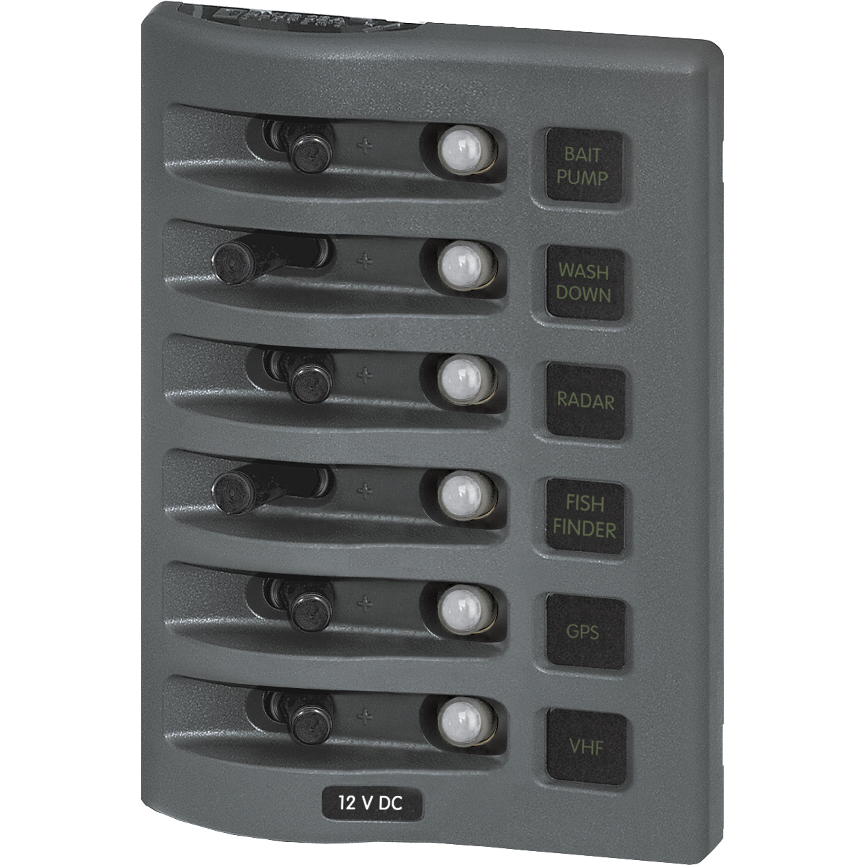 Blue Sea Systems 4376-BSS WeatherDeck 12V DC Waterproof Circuit Breaker Panel - Gray, 6 Positions