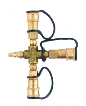 AP Products | ME24TP | PROPANE CROSS ADAPTER 1/4" MALE QD X FEMALE QD X FEMALE QD X FEMALE QD