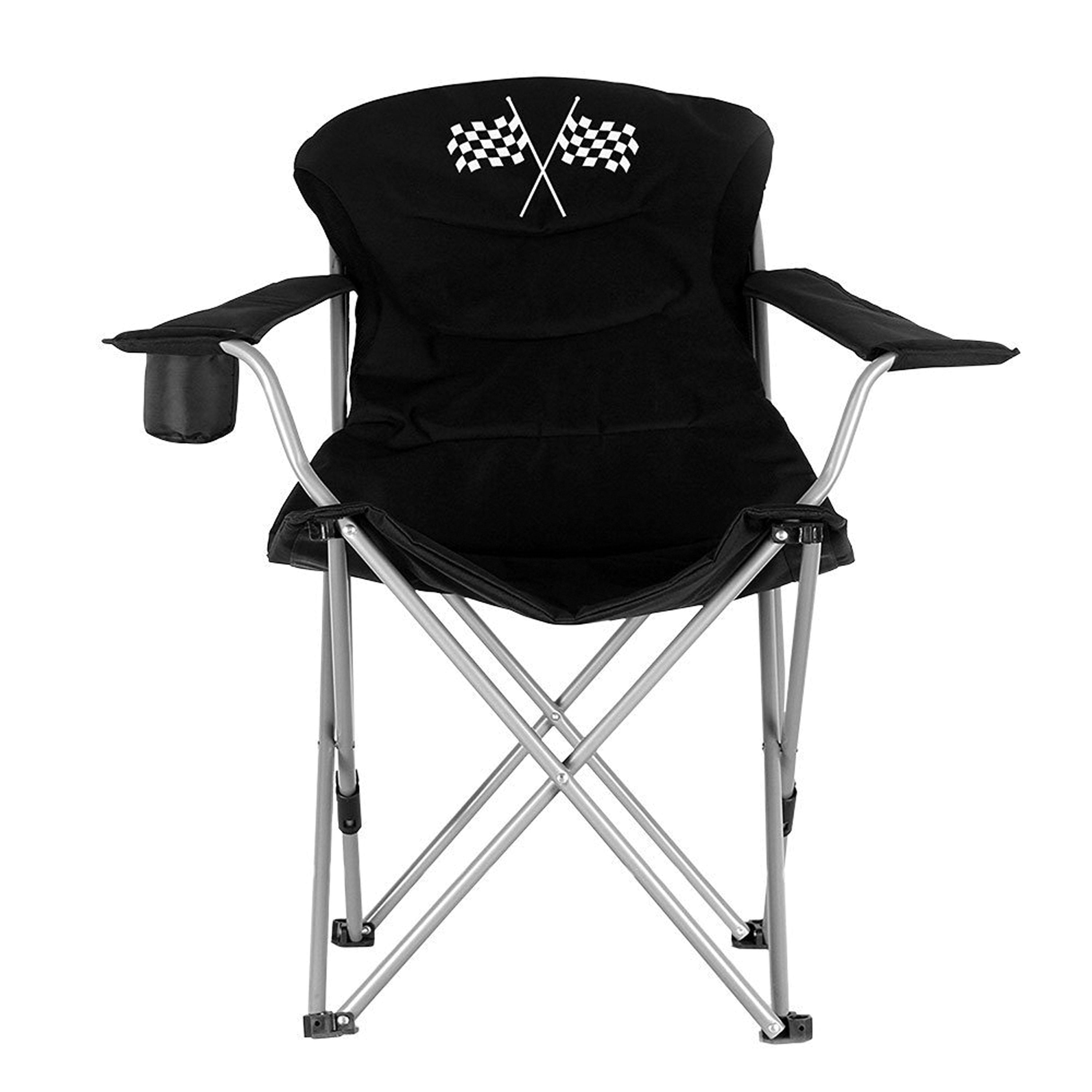 Ming's Mark 36029 Foldable Reclining Camp Chair - Black with Checkered Flag
