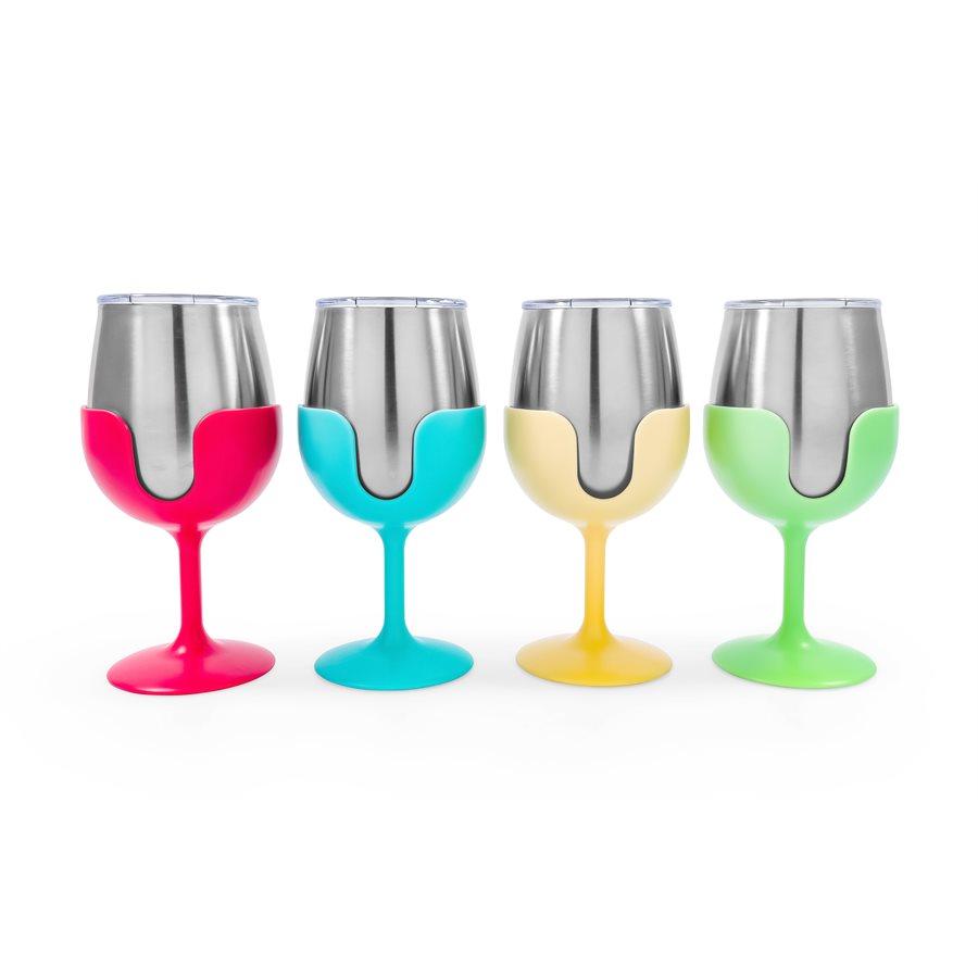 Camco 53068 "Life is Better at the Campsite" Wine Tumblers - Assorted, Pack of 4