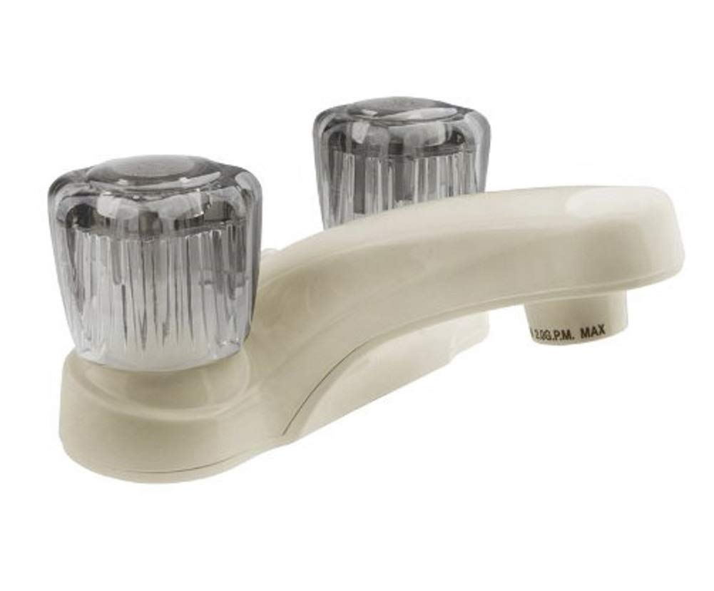 Dura Faucet | DF-PL700S-BQ | RV Lavatory Faucet Smoked Acrylic Knobs Bisque Parchment