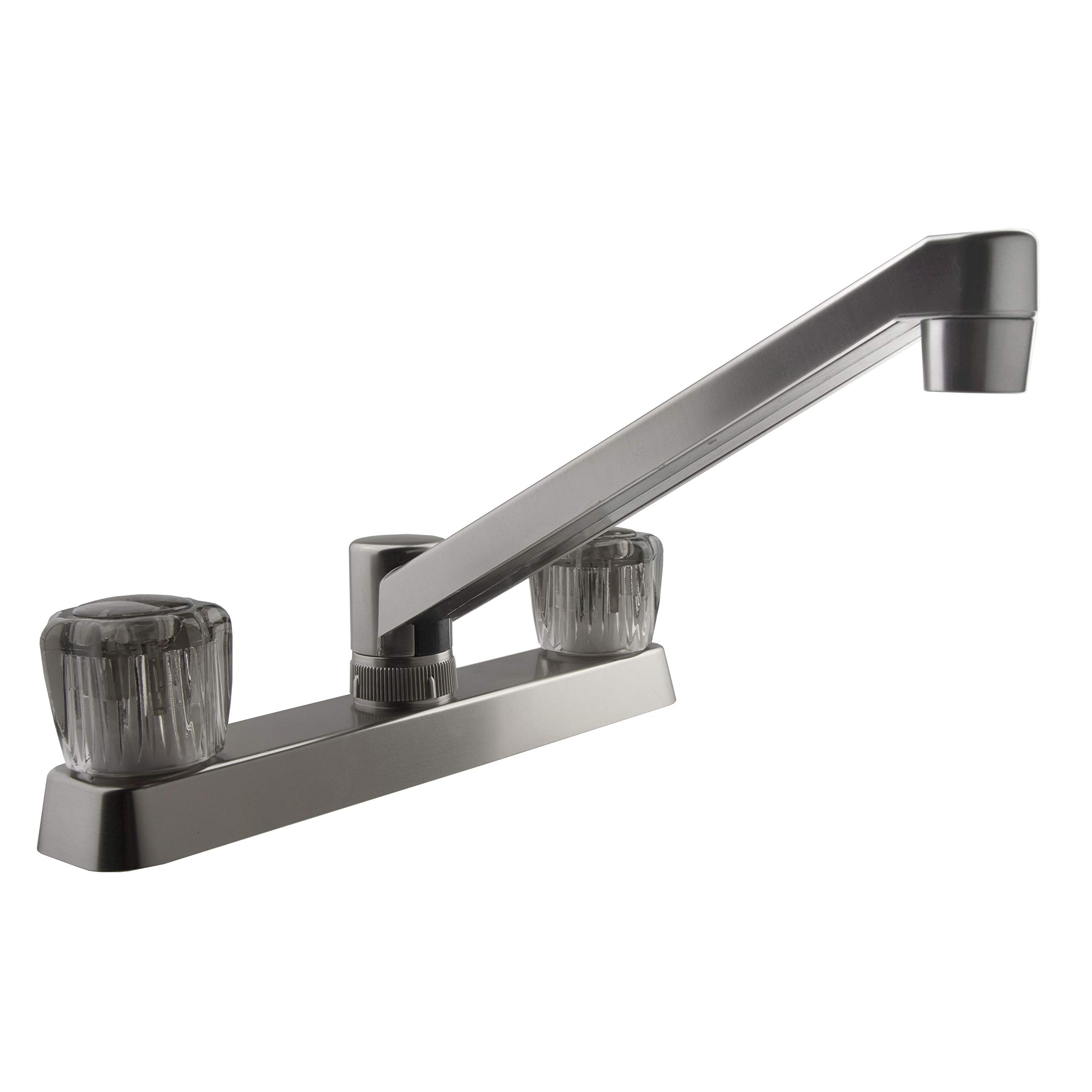 Dura Faucet | DF-PK600S-SN | Two Handle RV Kitchen Faucet Smoked Acrylic Knobs Brushed Satin Nickel