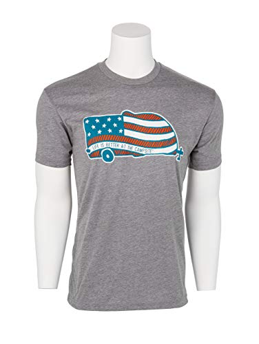 Camco 53334 Campsite Crew Neck Short-Sleeve American Flag Camper T-Shirt Athletic Gray XX-Large