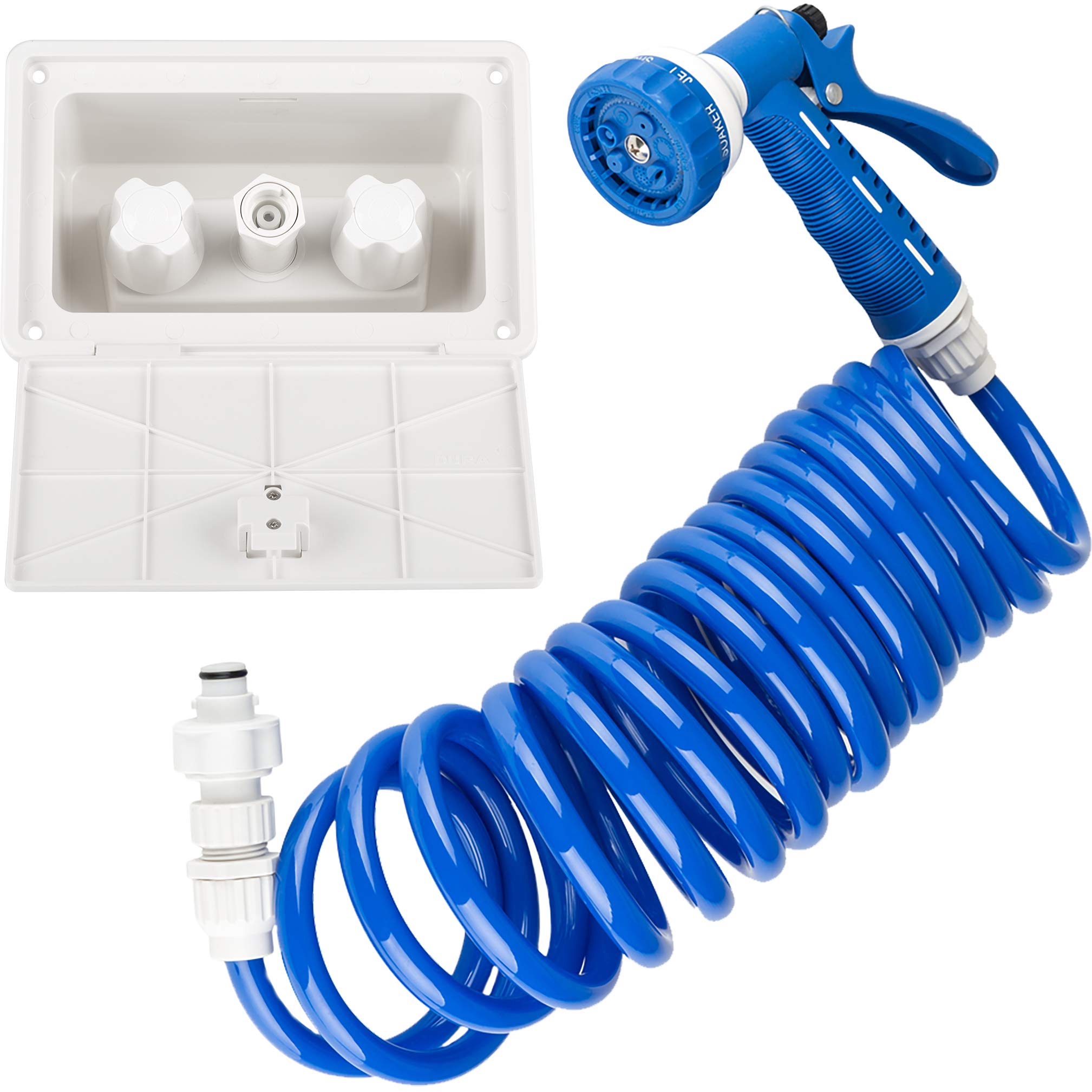 Dura Faucet DF-SA189-WT RV Exterior Quick Connect Sprayer, Hose, and Exterior Spray Box Kit (White)