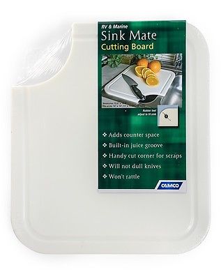 Camco 43857 Sink Mate 12-1/2" x 14-1/2" White Cutting Board with Grooves
