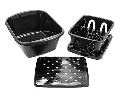 Camco 43518 Galley Sink Black 3-piece Kit with Drainer, Dish Pan and Mat