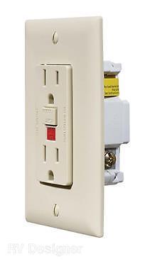 RV Designer S803 AC Dual Ivory GFCI Outlet with Cover Plate