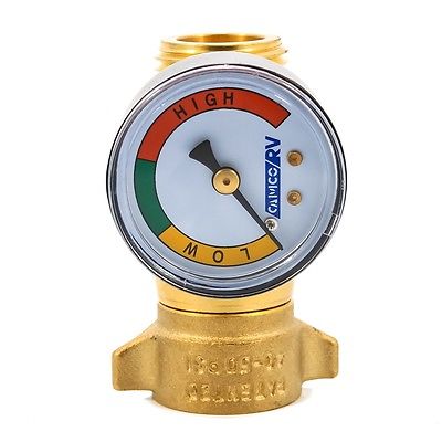 Camco 40064 40-50psi Brass In-line Water Pressure Regulator with Gauge