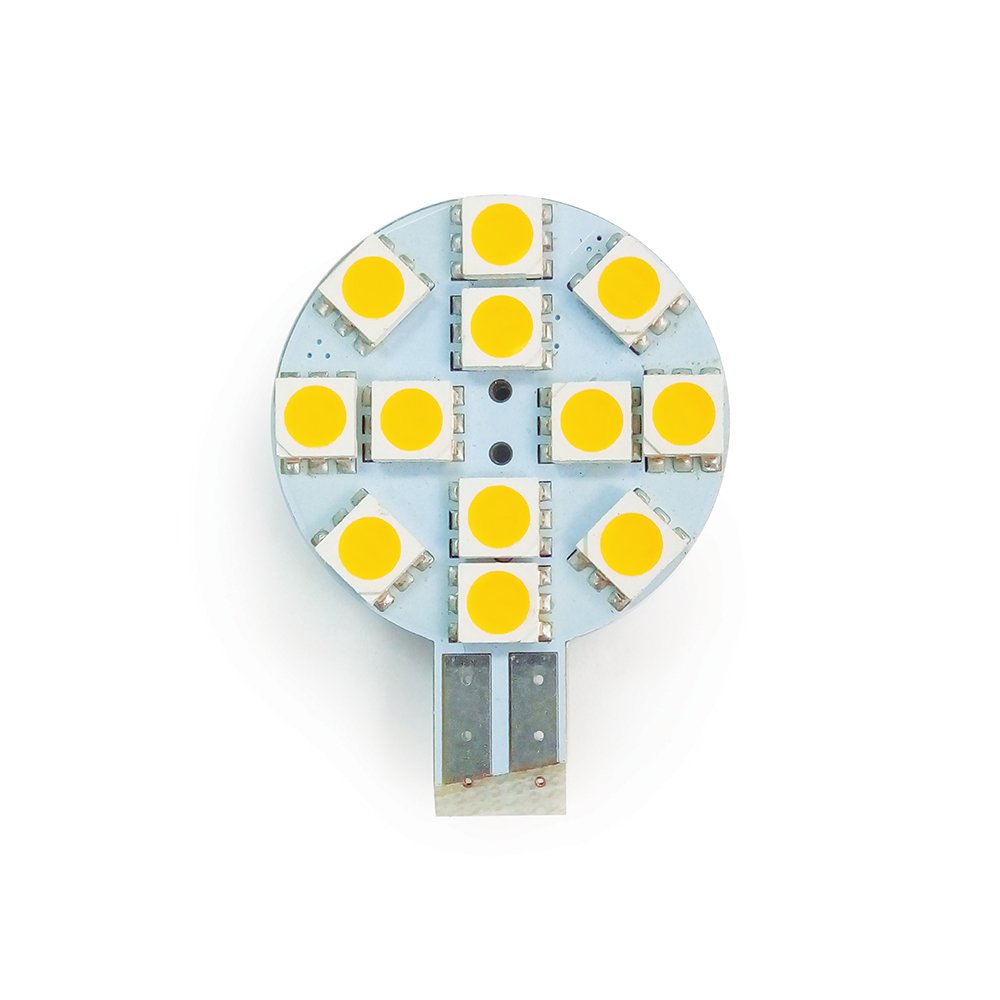RV LIGHTING PWM Eco-LED Warm White LED 921 Disk Bulb, with 12 SMD 5050 & Side Miniature Wedge T10 Connector(WG4-PWM-WW12)