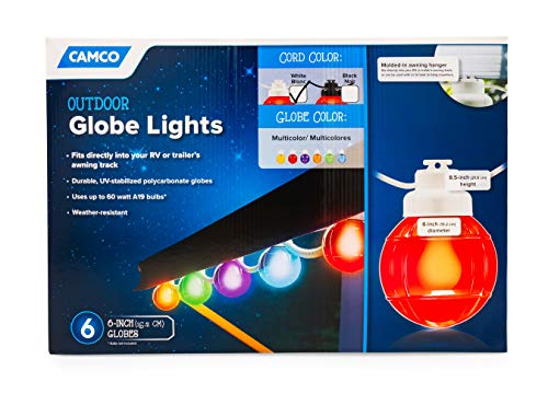 Camco 42740 Outdoor Globe Lights, 6-Globe, White Cord, MultiColor,cETLus
