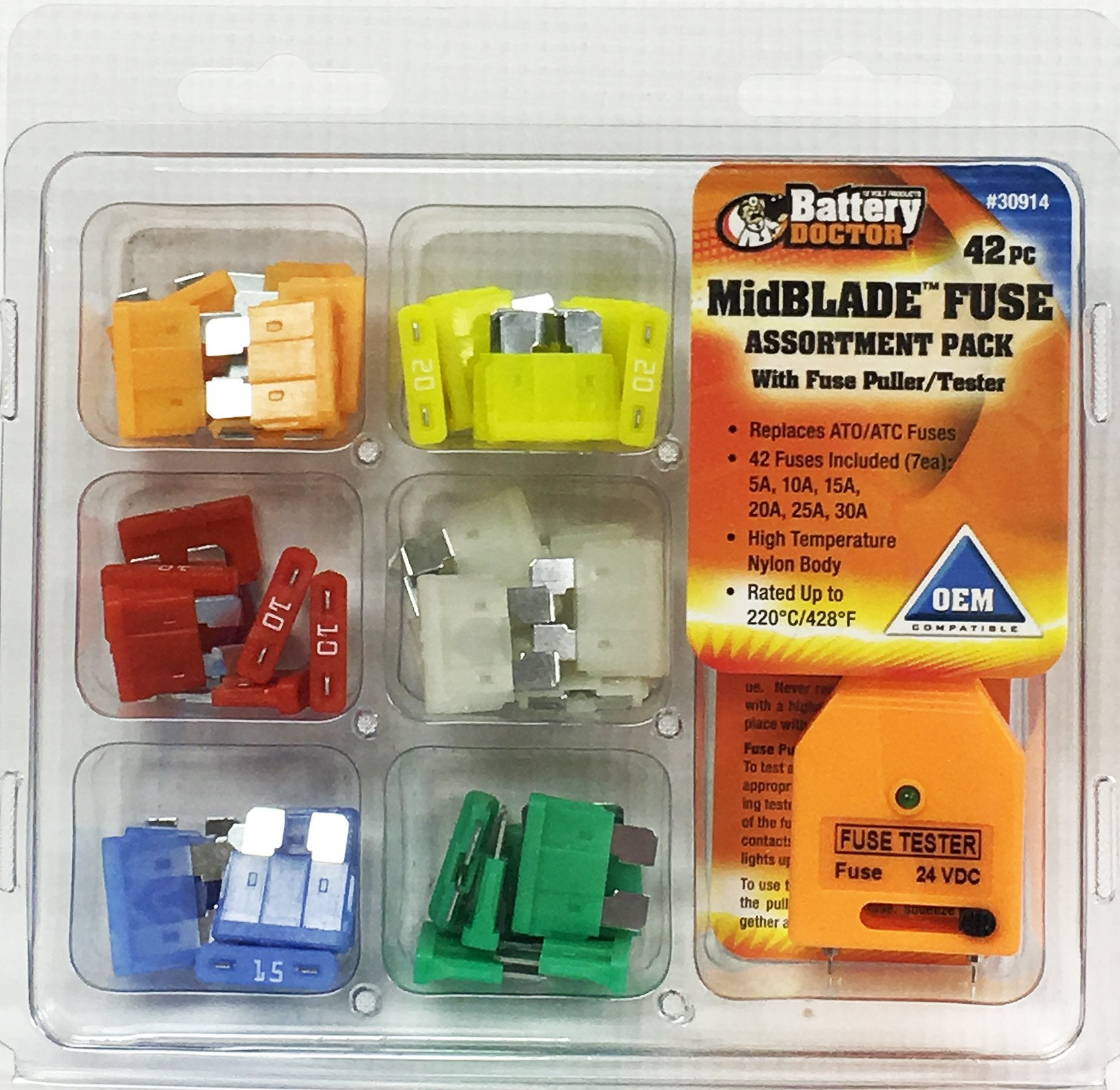 WirthCo 30914 Battery Doctor Midblade Fuse Kit with Puller and Tester, 42 Piece