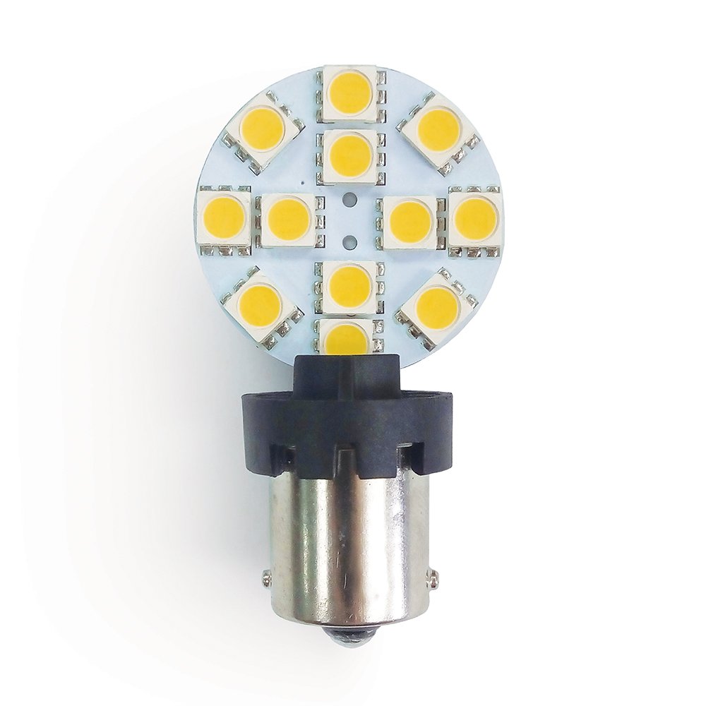 RV LIGHTING 2-in-1 (Universal) Eco-LED Warm White LED Bulb, with 12 SMD 5050 & Side T10 & BA15S Connectors (WBU-WW12)