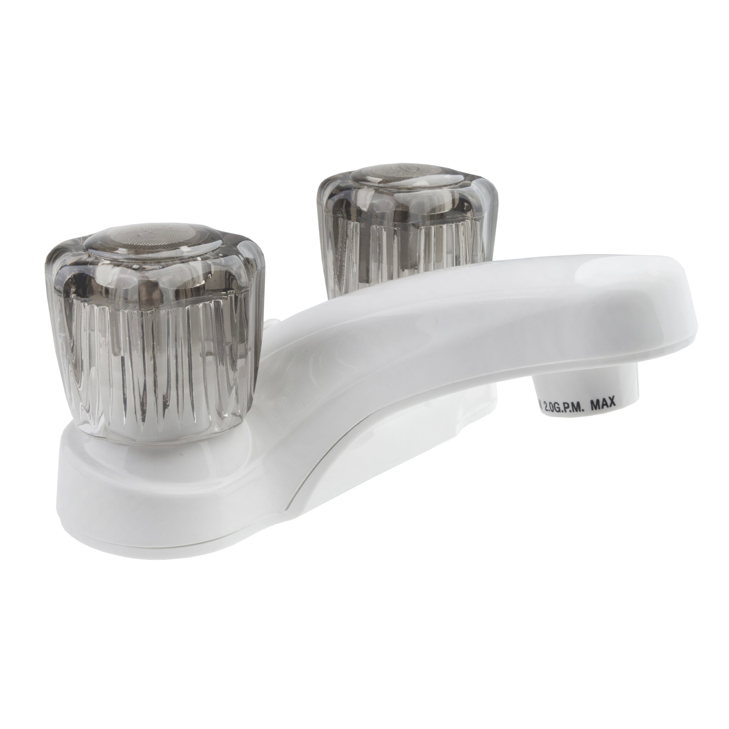 Dura Faucet | DF-PL700S-WT | RV Lavatory Faucet w/Smoked Acrylic Knobs - White