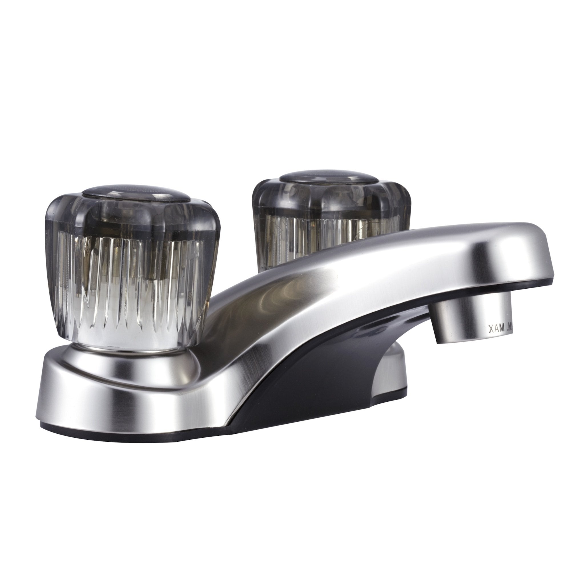 Dura Faucet | DF-PL700S-SN | RV Lavatory Faucet Smoked Acrylic Knobs Brushed Satin Nickel