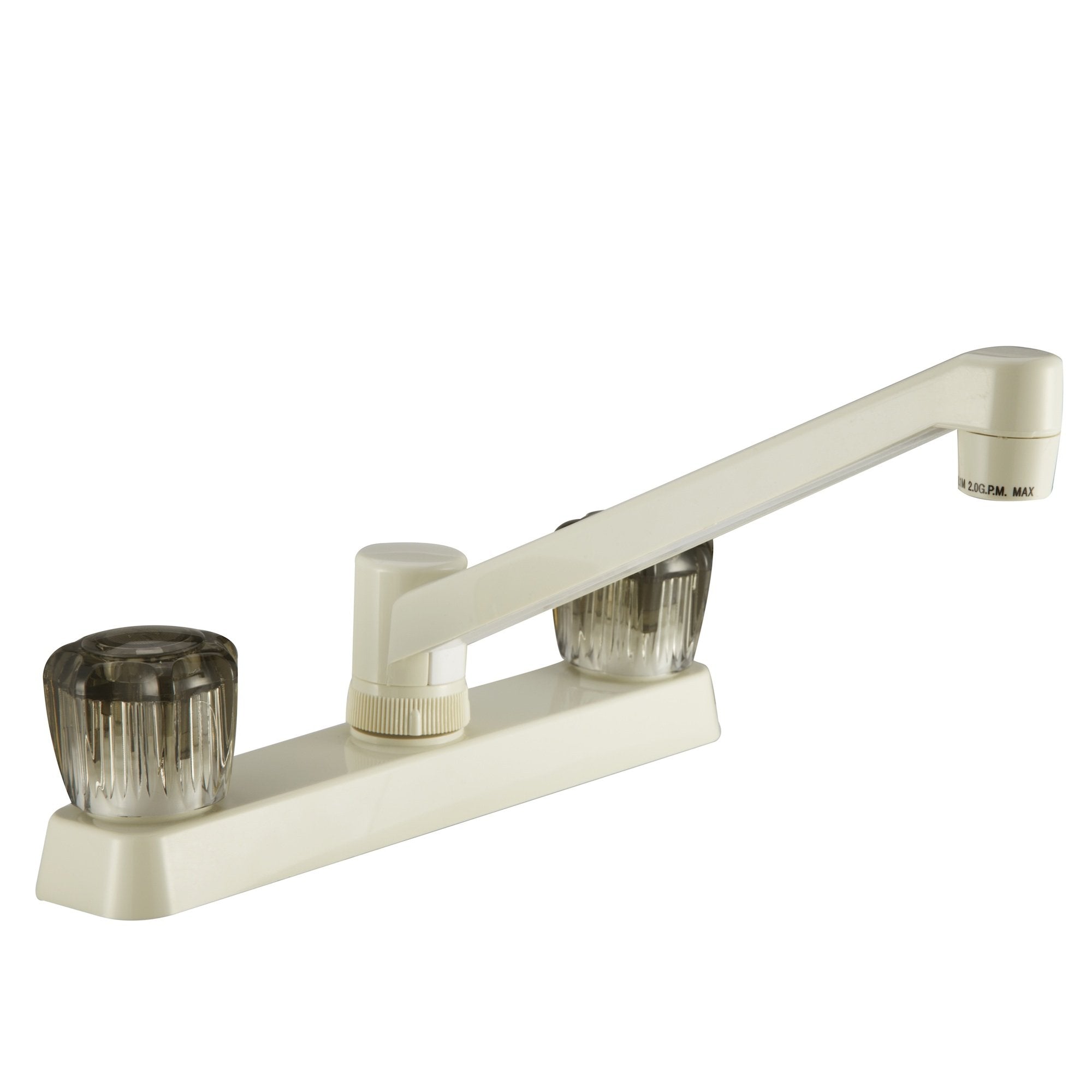 Dura Faucet | DF-PK600S-BQ | Two Handle RV Kitchen Faucet Smoked Acrylic Knobs Bisque Parchment
