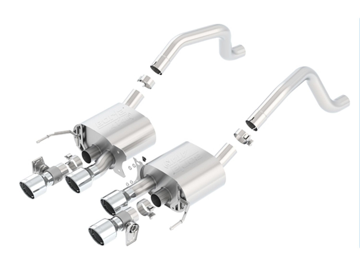 BORLA 11903 ATAK Rear Section Exhaust System (round intercooled tips, with NPP)