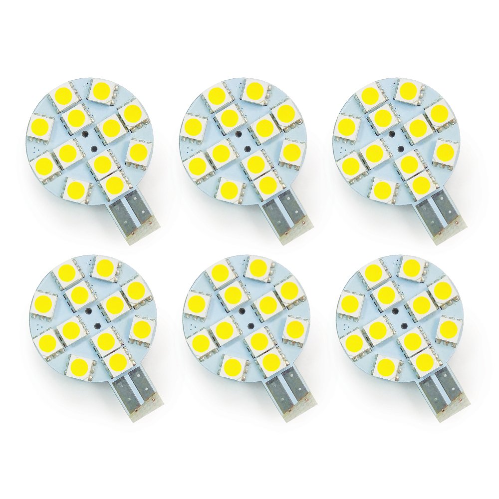 RV LIGHTING Value-Pack of Six (6) Eco-LED Cold White LED 921 Disk Bulb, with 12 SMD 5050 & Side Miniature Wedge T10 Connector(WG4-CW12M6)