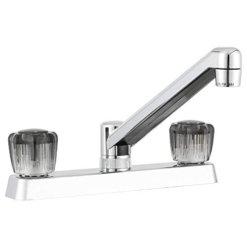 Dura Faucet | DF-PK600S-CP | RV Two Handle Kitchen Sink Faucet with Smoked Crystal Acrylic Knobs