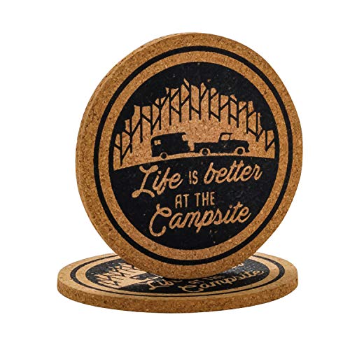 Camco | 53228 | Life Is Better At The Campsite Coasters Cork 2 Pack