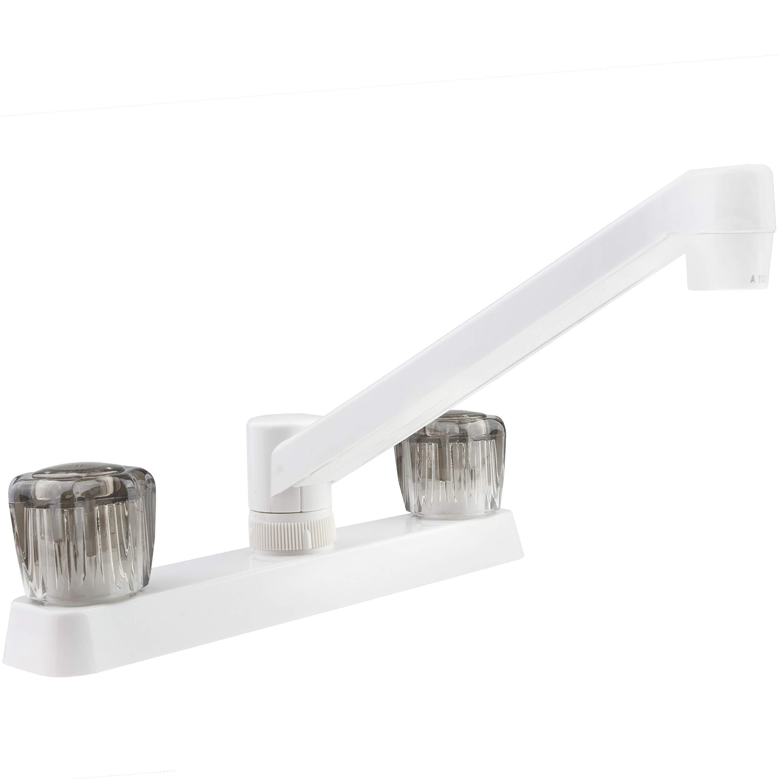 Dura Faucet | DF-PK600S-WT | Two Handle RV Kitchen Faucet Smoked Acrylic Knobs White