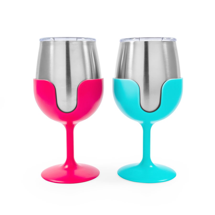 Camco 51915 Life is Better at the Campsite Wine Tumbler Set (Blue / Pink)