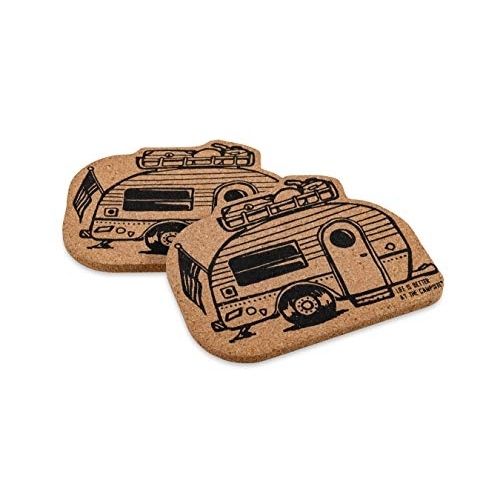 Camco | 53384 | Life Is Better At The Campsite Coaster Cork Camper 2 Pack