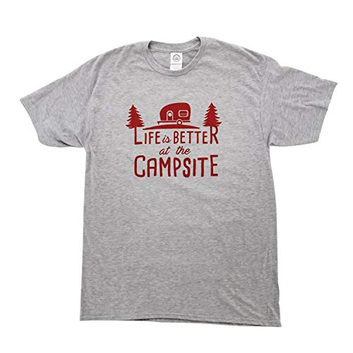 Camco "Life is Better at The Campsite Crew Neck Short-Sleeve American Flag Camper T-Shirt (Athletic Gray, Medium) (53331)