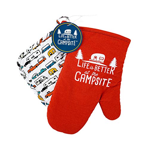 Camco 53260 LIBATC, Red Oven Mitt with RV Multi Color Pot Holder
