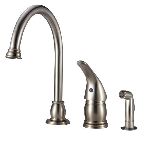 Dura Faucet | DF-NMK301-SN | RV Gooseneck Kitchen Sink Faucet with Matching Side Sprayer Brushed Satin Nickel