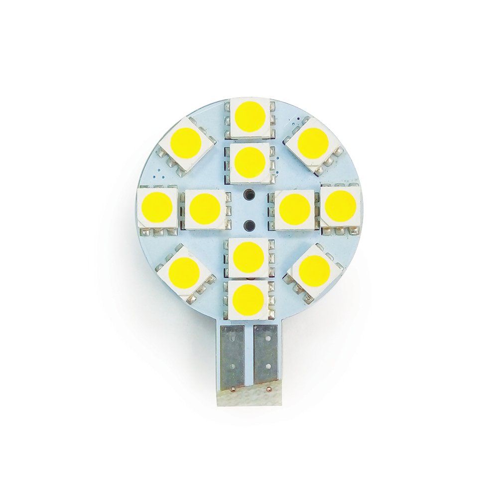 RV LIGHTING Eco-LED Cold White LED 921 Disk Bulb, with 12 SMD 5050 & Side Miniature Wedge T10 Connector(WG4-CW12)