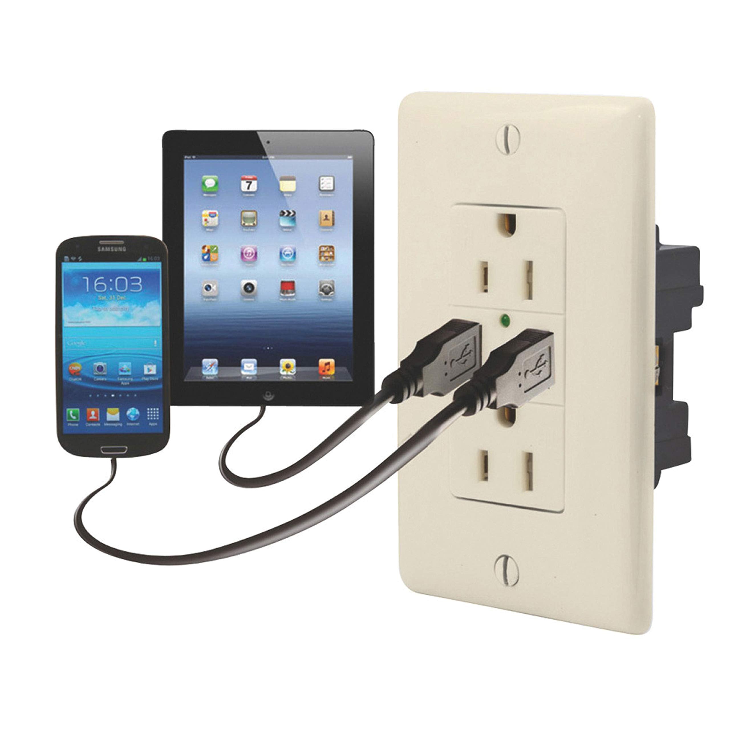 Diamond Group by Valterra DG61071VP Dual Outlet USB Charger - 120V Rec, Almond