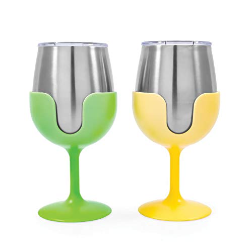 Camco 51916 LIBATC, Wine Tumbler Set (Green/Yellow)