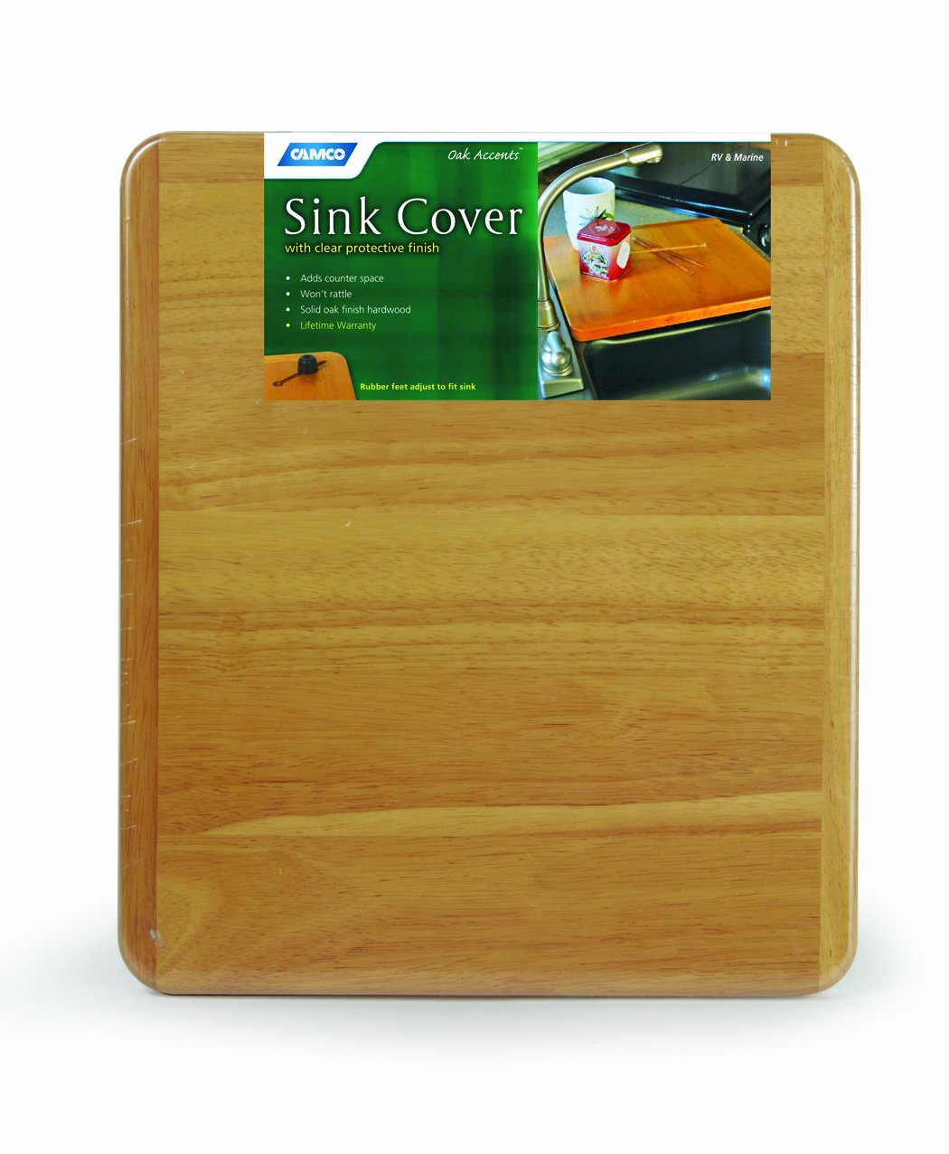 Camco Oak Accents RV Sink Cover- Adds Additional Counter and Cooking Space in Your Camper or RV Kitchen - Oak Wood Finish (43431)