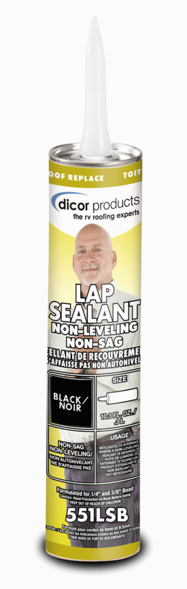DICOR CORP. | 551LSB-1 | Lap Sealant Non-Leveling/Non-Sag 10.3 Oz Black