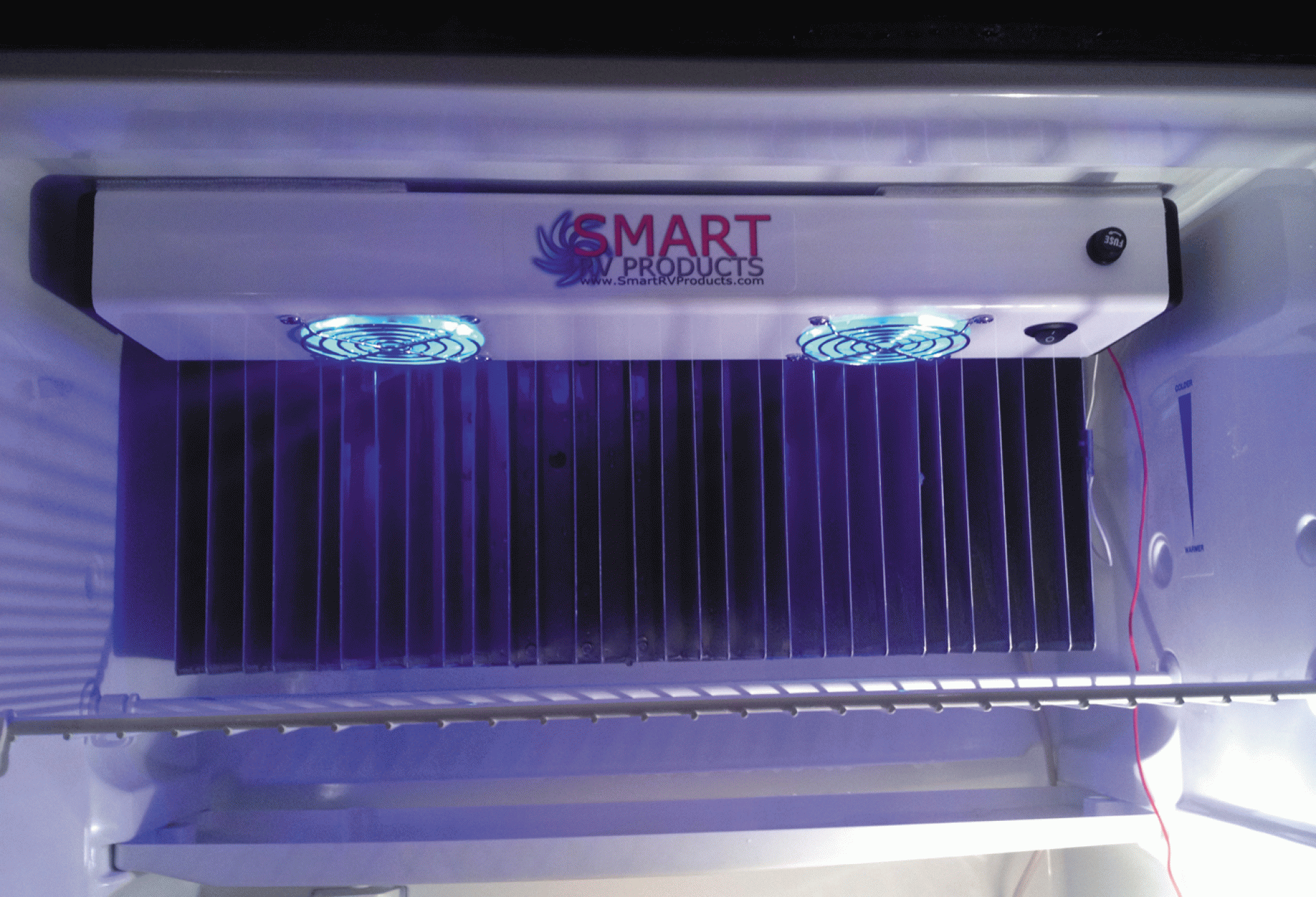 SMART RV PRODUCTS | SRV1-BL | Fridge Fix: Dometic Double Fan Unit w/ Blue LED Light