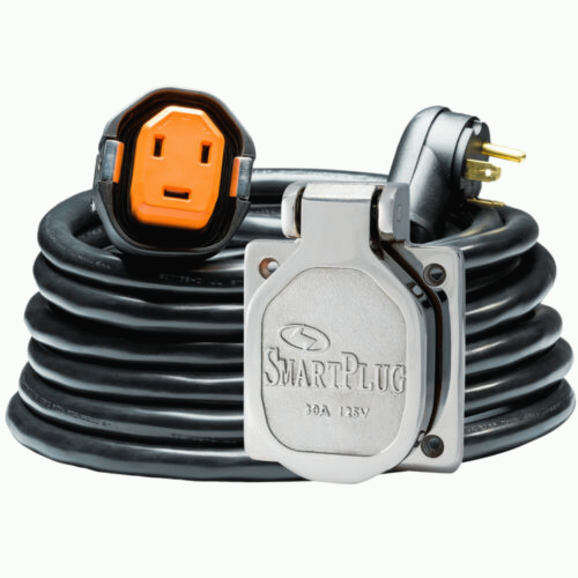 SMARTPLUG SYSTEMS | R30303BM30NT | 30 Amp - RV Kit - 30' Dual Config Black Cordset with Stainless Steel Power Inlet