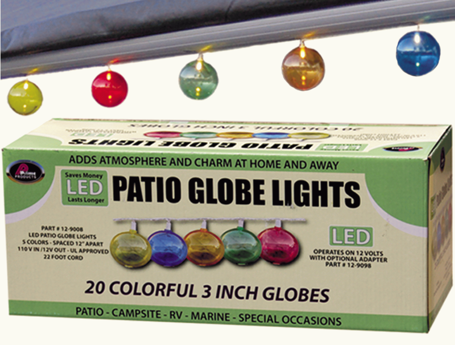PRIME PRODUCTS | 12-9008 | Lights Patio Multi Color Globes 3.25" Diameter 22' Cord