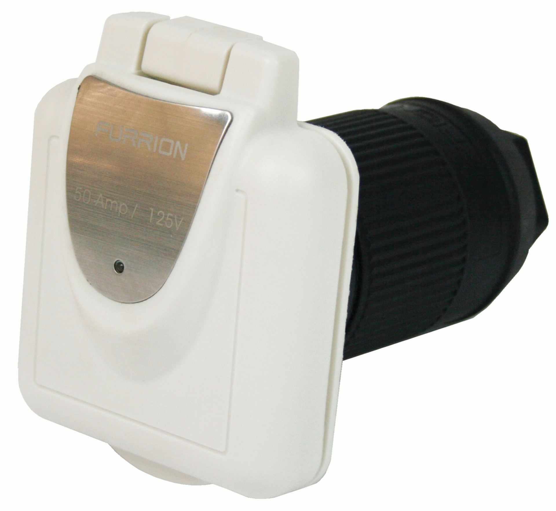 FURRION LLC | 2021123658 | 50 AMP 125V 3 WIRE POWER INLET SQUARE NON METALLIC W/ STAINLESS PLATE F50INS-PS-AM