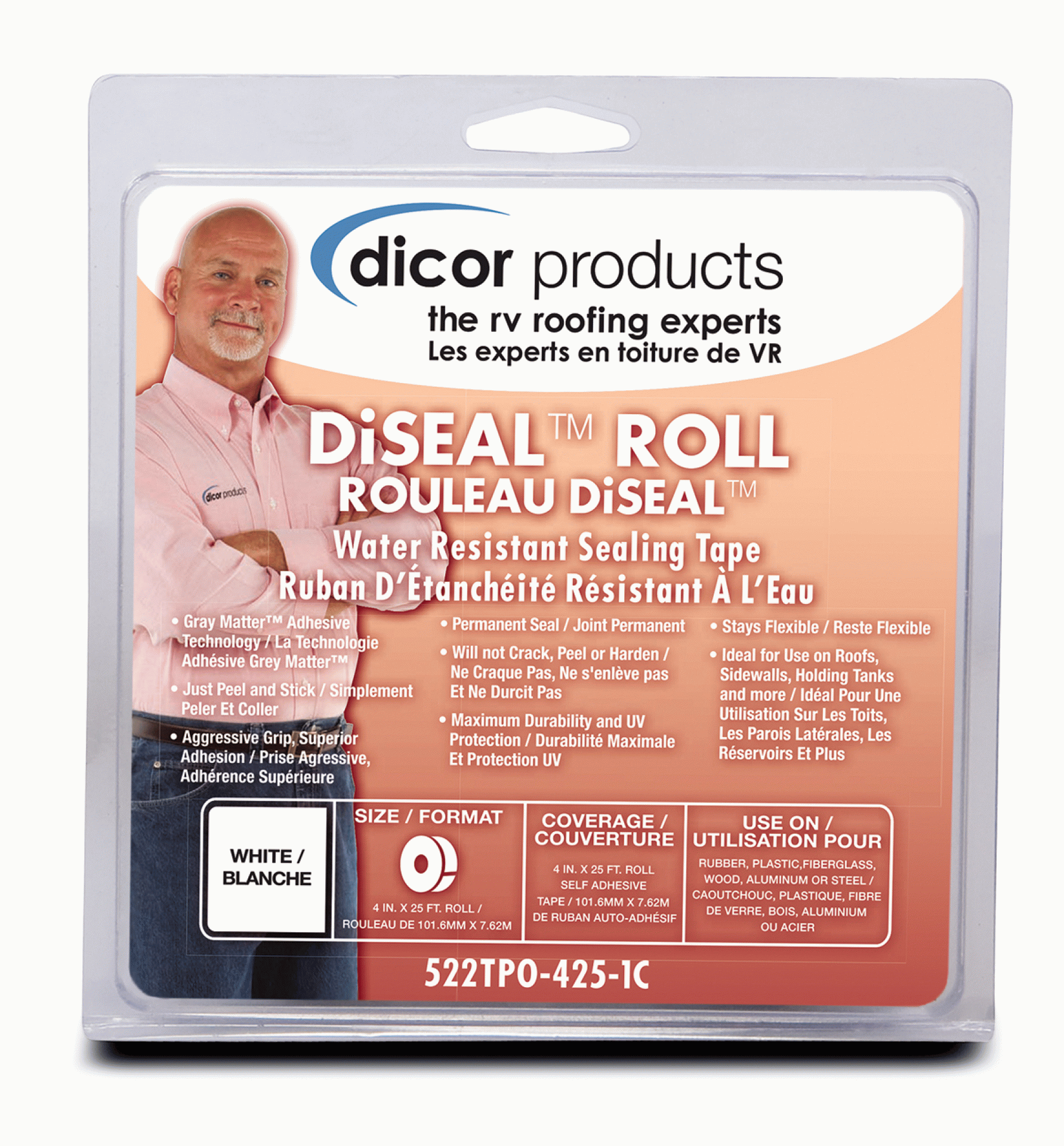 DICOR CORP. | 522TPO-425-1C | DiSeal Sealing Tape 4" x 25' - White