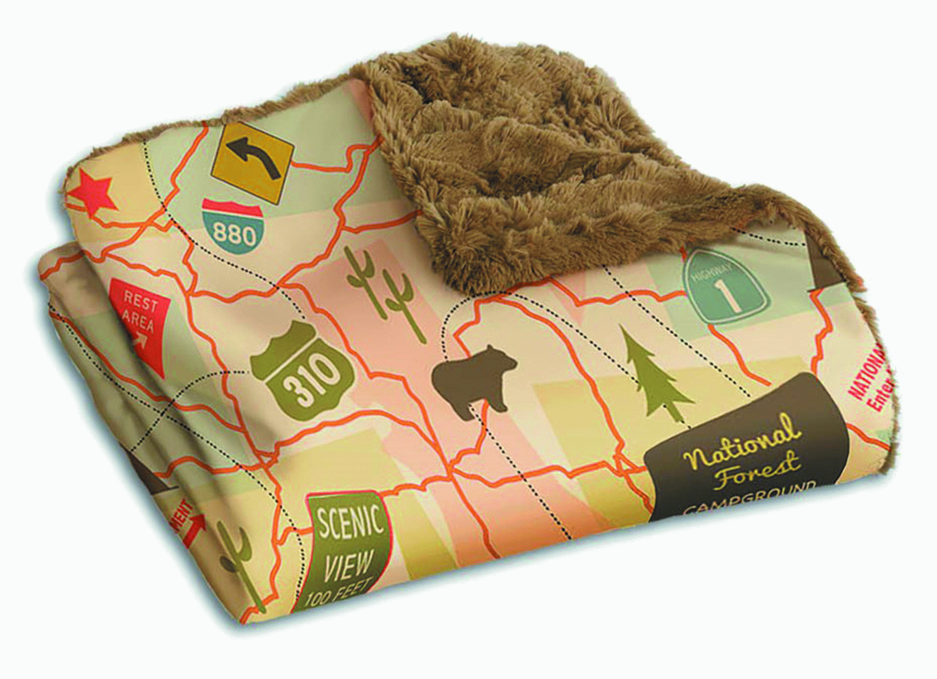 Camp Casual | CC-005TM | Plush Throw Blanket - Travel Map Moss