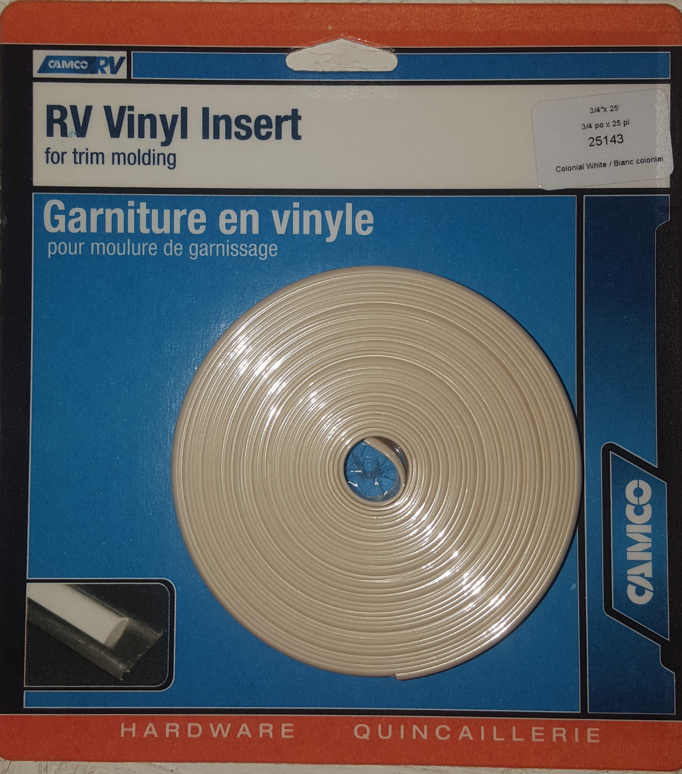 Camco 25143 Vinyl Trim Insert (3/4" x 25', Off-White)
