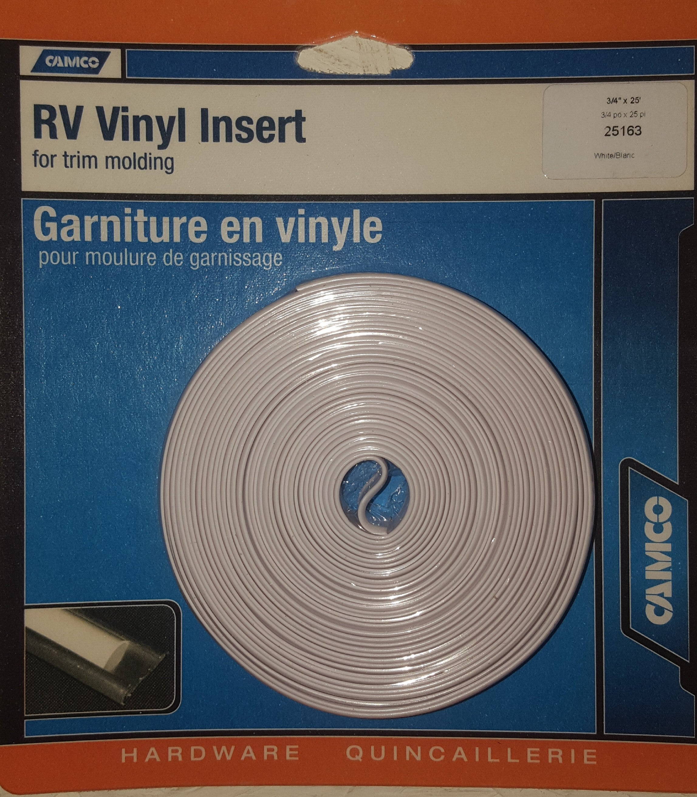 Camco 25143 Vinyl Trim Insert (3/4" x 25', Off-White)