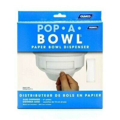 Camco 57211 Pop-A-Bowl White 6" Disposable Bowl and Plate Dispenser