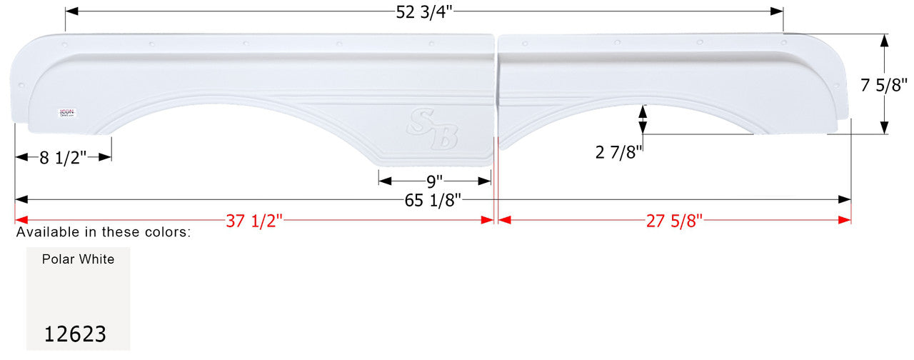 Icon | 12623 | Sunnybrook Trailer Polar White Tandem Fender Skirt - FS2623