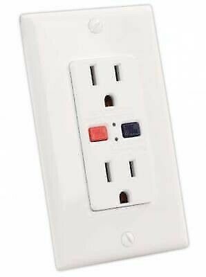 JR Products 15005 AC Dual White GFCI Outlet with Cover Plate