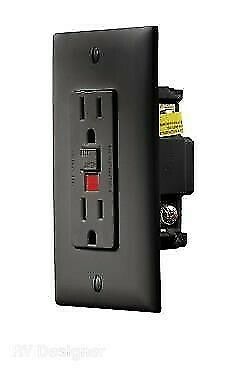 RV Designer S807 AC Dual Black GFCI Outlet with Cover Plate