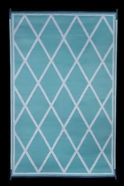 Faulkner 68902 9' x 12' Turquoise/White Diamond Design Reversible Patio Mat