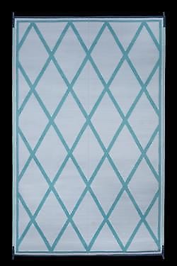 Faulkner 68902 9' x 12' Turquoise/White Diamond Design Reversible Patio Mat